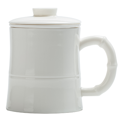 常生源茶杯 中国白羊脂玉瓷家用白瓷带过滤茶水分离杯马克杯办公杯送礼 竹节玉瓷老友杯