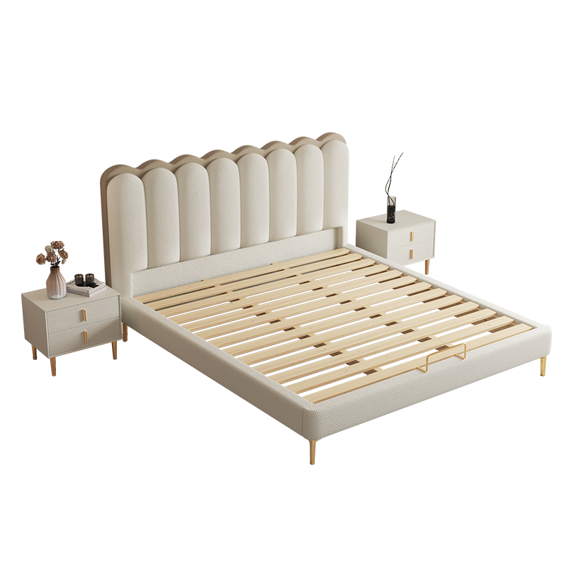 宜木雅居 法式奶油风科技猫爪皮艺床公主床主卧室婚床现代简约1.8m双人大床