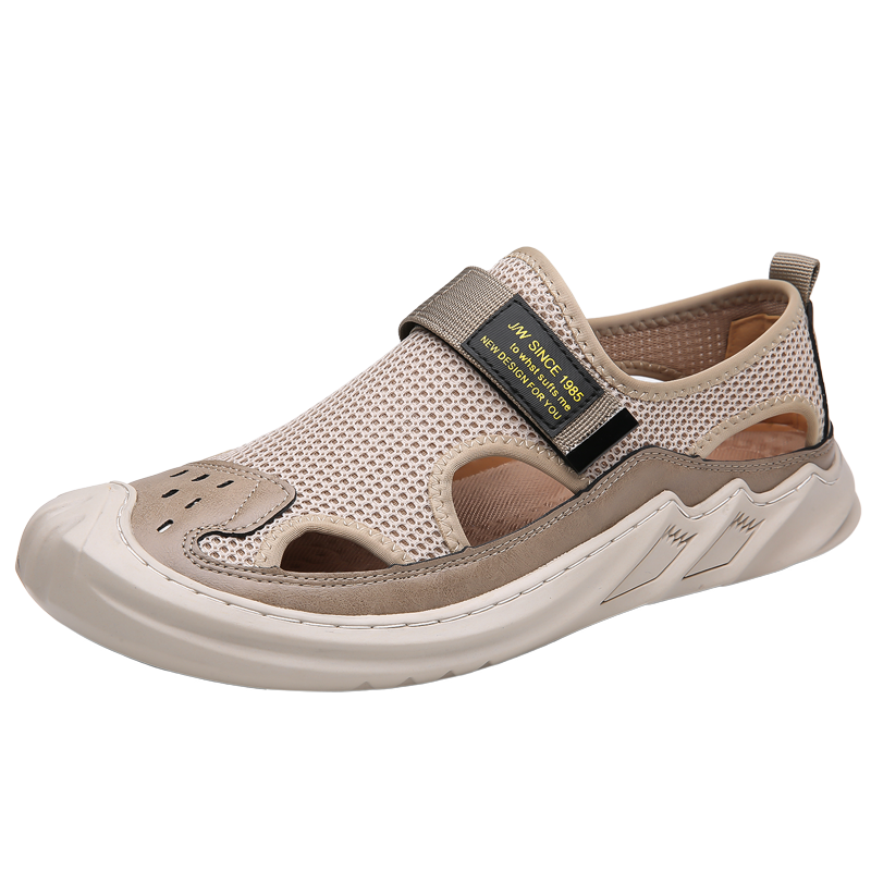 包头凉鞋2024夏季新款真皮镂空涉水鞋男士休闲网面透气洞洞鞋男鞋