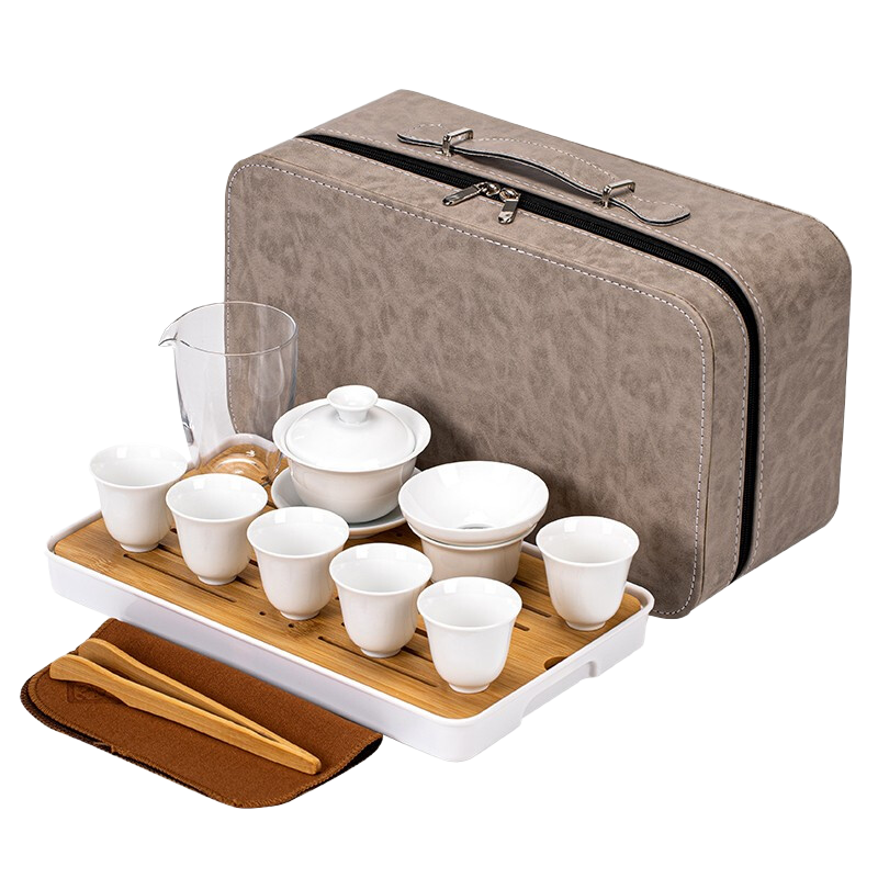 常生源 旅行茶具套装 中国白·羊脂玉瓷家用陶瓷白瓷带茶盘旅行包盖碗茶杯公道杯喝茶泡茶套装送礼功夫茶具 乐水羊脂玉瓷套装