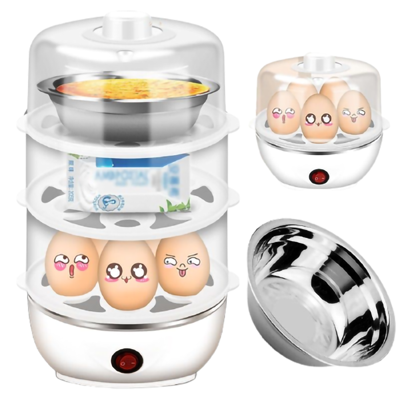 早餐煮蛋器自动断电古达多功能大容量蒸蛋器家用迷你煮鸡蛋羹机_白平盖双层钢碗分离器勺子