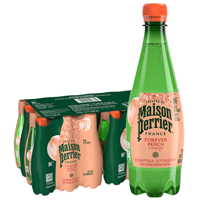 氼颂家巴黎水(Perrier)气泡矿泉水 白桃味天然矿泉水 500ml*24瓶整箱装(塑料瓶)