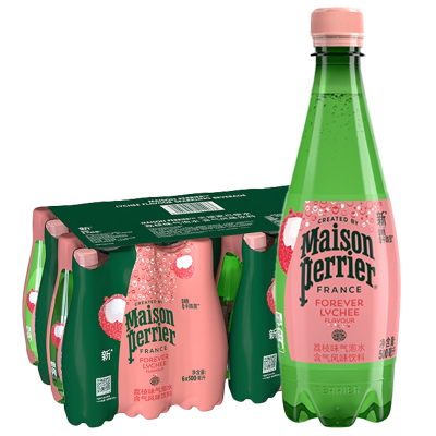 法国原装进口 巴黎水(Perrier)气泡矿泉水 荔枝味含气天然矿泉水 500ml*24瓶整箱装 (塑料瓶)