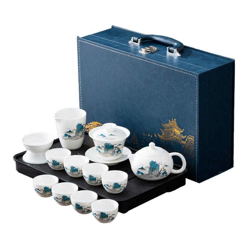 卫未来 羊脂玉茶具套装 锦绣山河13件 套