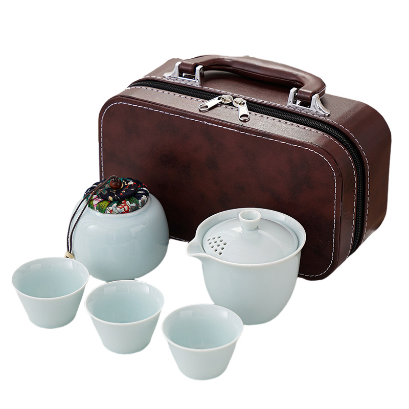 卫未来 茶具套装快客杯陶瓷泡茶壶 浅蓝(3杯) 套