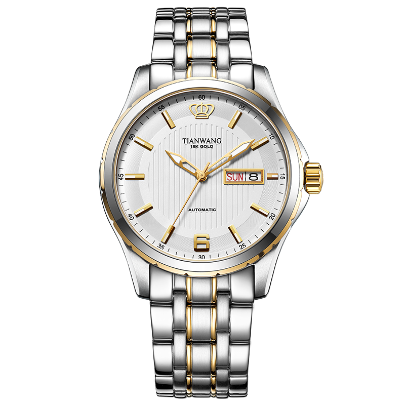天王金标送福18K金男表双历男士手表商务机械表送爸爸礼物5732