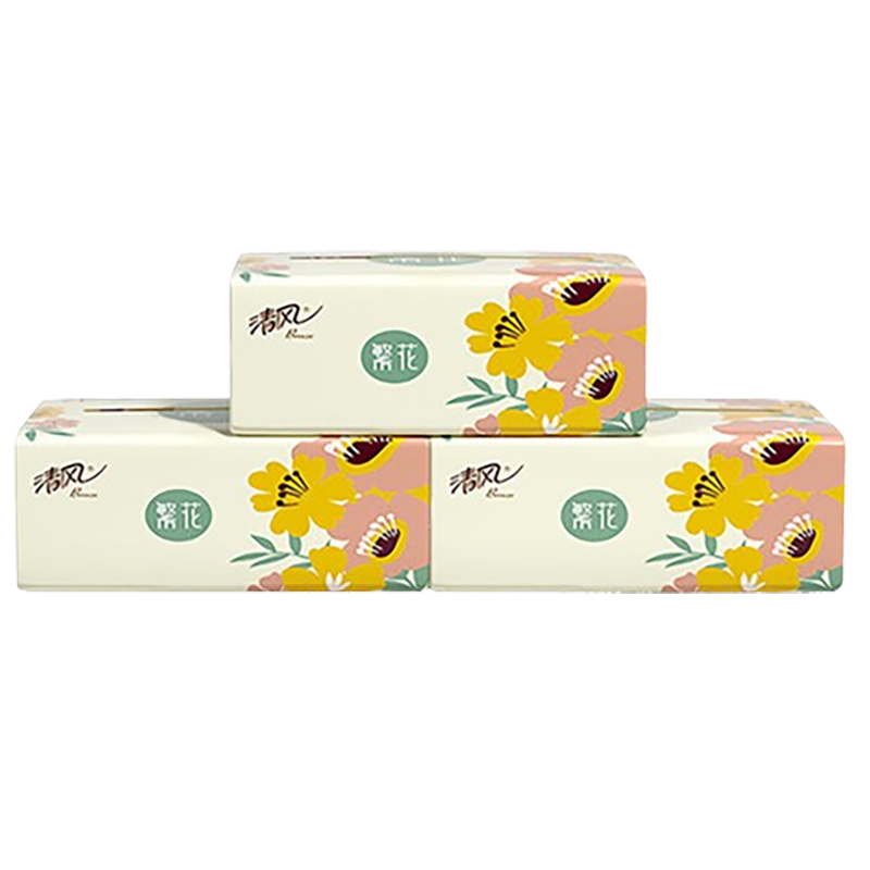 清风抽纸繁花系列2层150抽3连包软抽纸AR36TMS