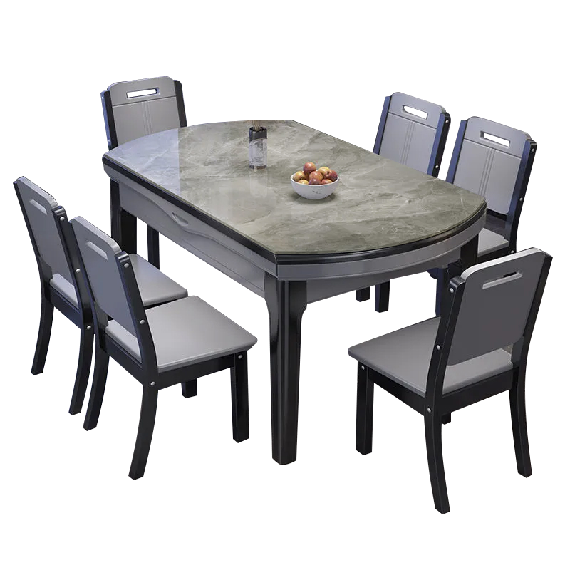 登喜华菲 餐桌 意式亮光岩板餐桌轻奢实木可伸缩折叠现代简约餐桌椅组合家用小户型圆桌长方形吃饭桌子欧式极简餐厅西餐桌