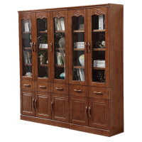 青木川 实木书柜书架落地家用两门四门带玻璃门 带抽屉带锁书橱收纳储物柜书橱 木质办公室学生书架文件柜 简约现代中式