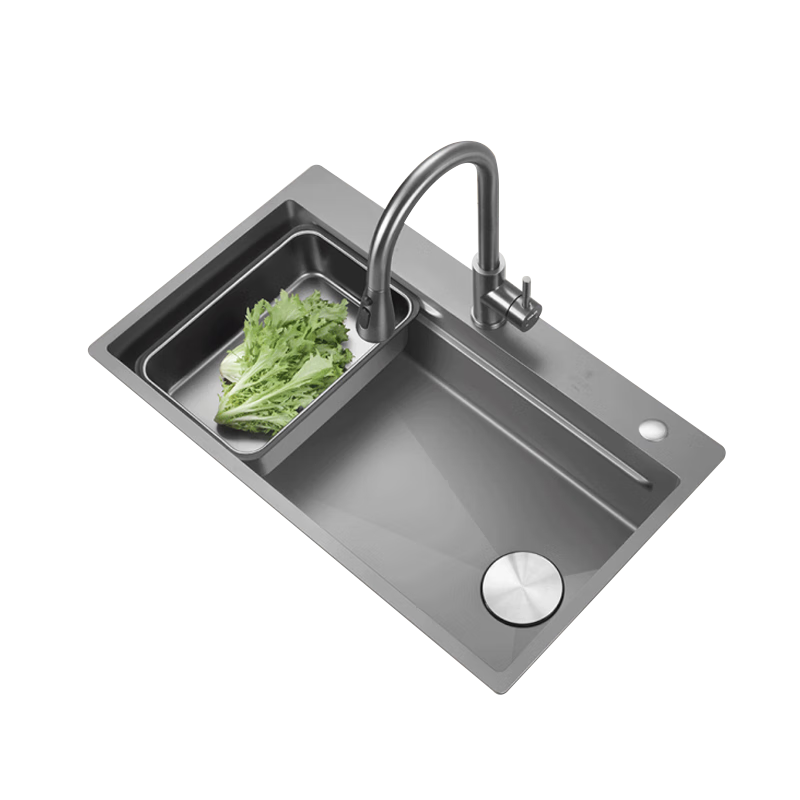 欧琳水槽9140H(零售云)纳米手工水槽304不锈钢双阶梯 780*460 9140H配不锈钢抽拉龙头
