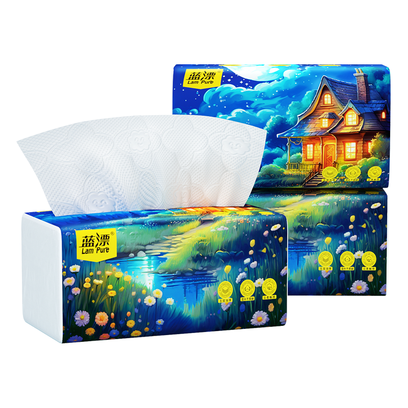 蓝漂星空系列抽纸36包52抽5层加厚卫生纸巾实惠家用