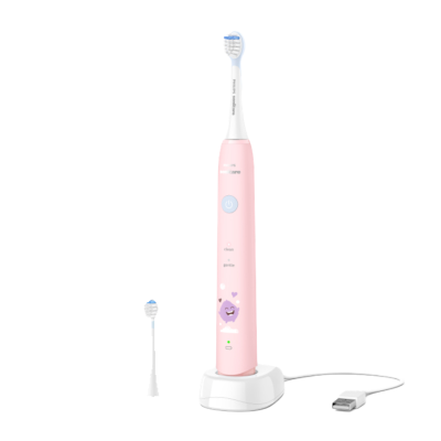 飞利浦(PHILIPS) 儿童电动牙刷 送女孩礼物 适用4-6-12岁 声波震动2种模式自带2支刷头粉HX2432/02