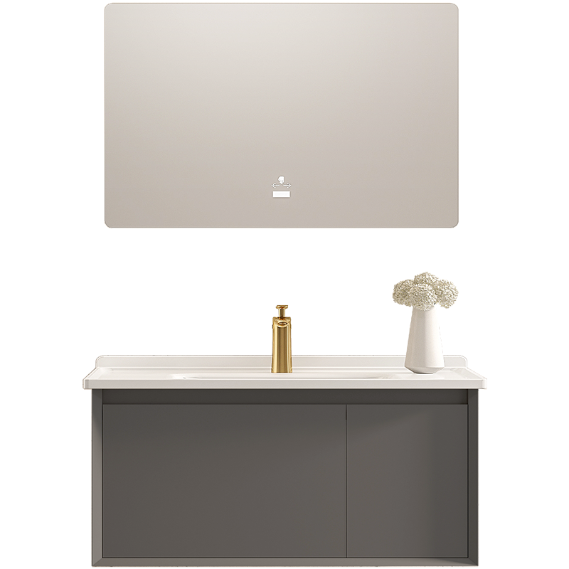 卡贝cobbe卫浴家具月织灰肤感柜体-陶瓷一体盆-键除雾智能方镜