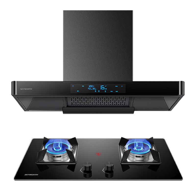 创维 抽吸油烟机灶具套装 25m³风量彩屏触控7字烟机顶侧双吸 5.2kw火力烟灶套装家用 Y711+Z55B天然气