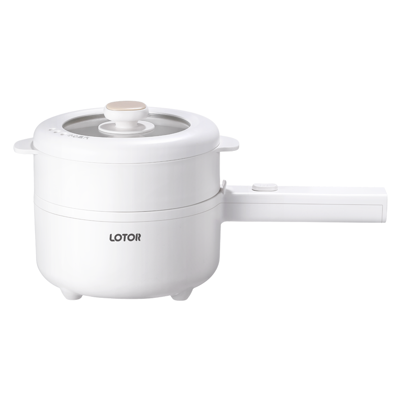 LOTOR浣熊电煮锅电炒锅迷你宿舍用煮面泡面多功能电蒸锅电锅电热锅电火锅婴儿辅食锅 白色机械蒸笼款 1.6L