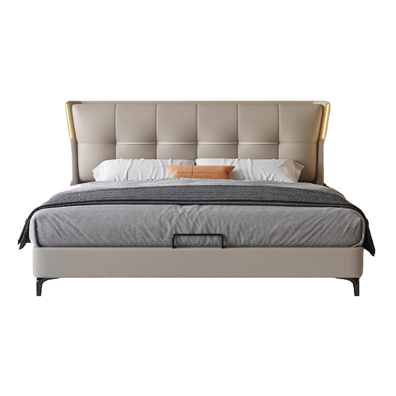 轻奢带灯婚床主卧室真皮床高箱双人简约北欧618