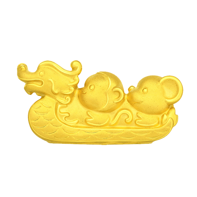 周大福 龙年生肖 龙舟三合定价足金黄金转运珠 R34095 