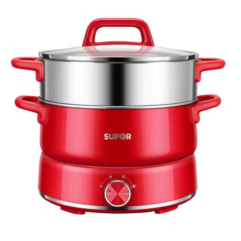 苏泊尔(SUPOR)电火锅3L/升容量多功能三档火力调节蒸煮电煮锅家用蒸煮涮炖多功能分体式料理锅H22YKX55A