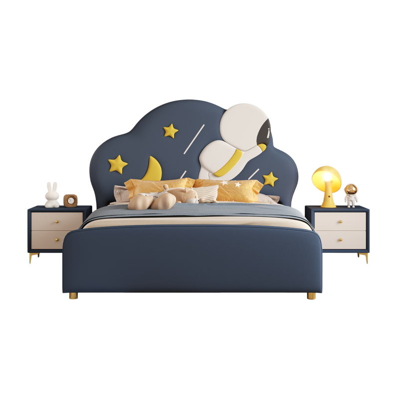 欧梵森 卡通宇航员儿童床轻奢皮艺床现代简约卧室皮床1.8米小户型创意宇航员软包床男孩女孩储物床单双人床
