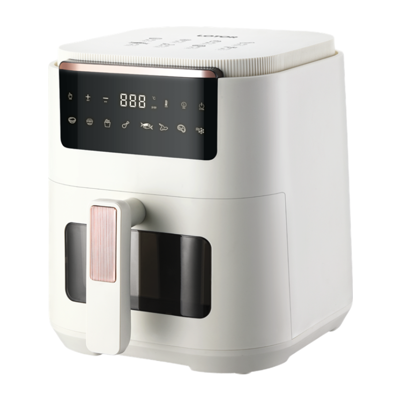 LOTOR浣熊空气炸锅可视不用翻面家用大容量智能无油煎炸烤箱一体多功能电炸锅小型 米白色智能可视款 5L