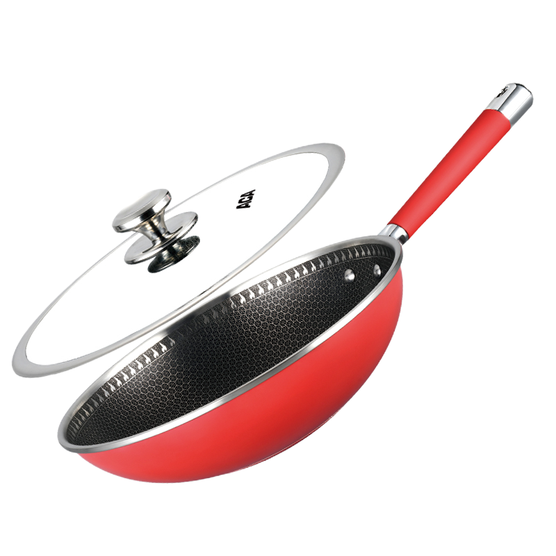 ACA炒菜锅316不锈钢不粘锅蜂窝纹电磁炉燃气通用32CM