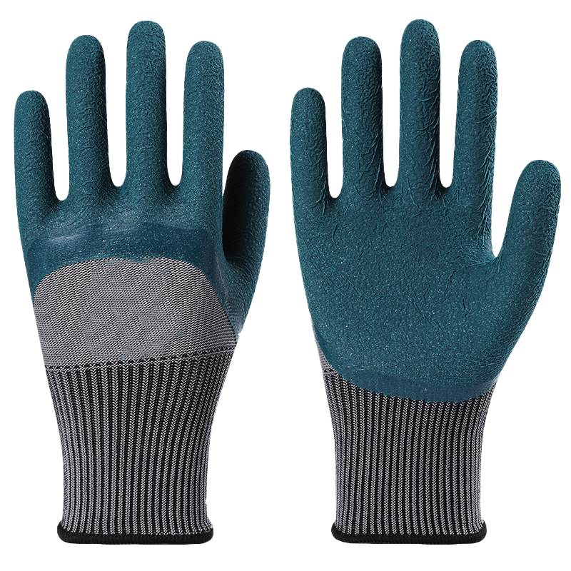 新吉星 劳保压胶手套 耐磨防滑透气乳 胶皱纹涂胶 A888 均码 12双/包 (单位:包)