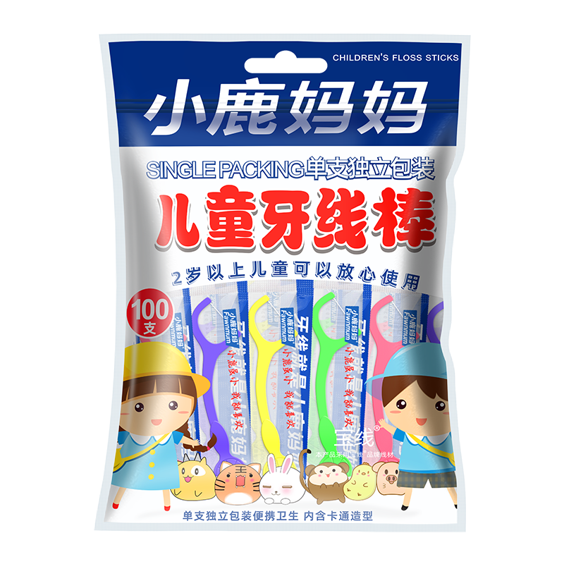 小鹿妈妈(FAWN MUM)儿童牙线棒单支装婴幼儿牙线宝宝100支/袋*2 共200支