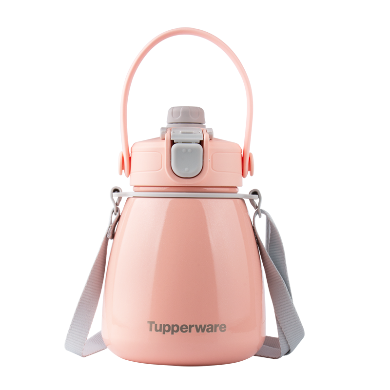 特百惠(Tupperware)胖肚肚保温杯1L大肚杯 高颜值可爱大容量带背带可斜挎
