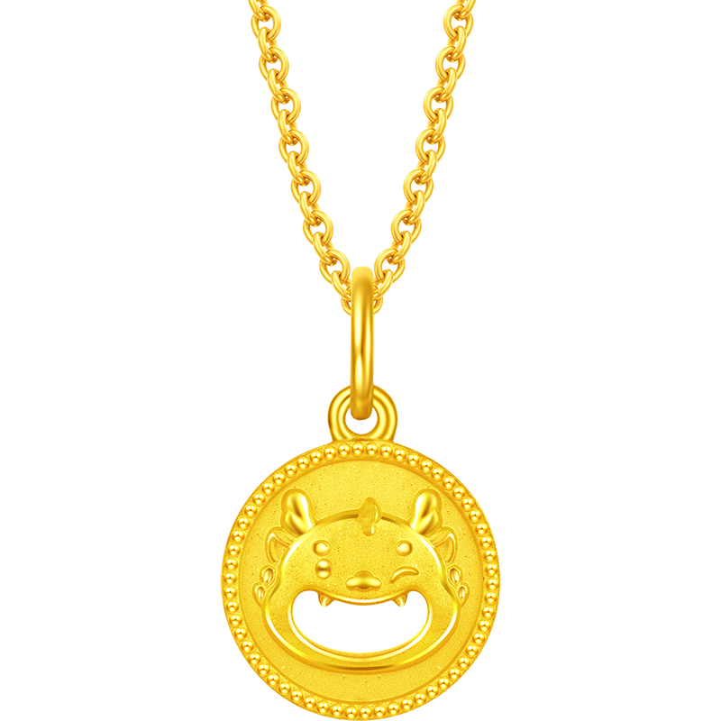 周大福龙年生肖系列 合不"龙"嘴足金黄金吊坠(工费:160计价)EOF1088 