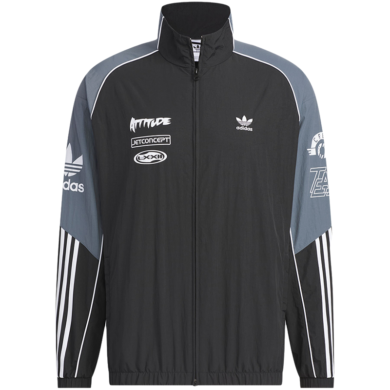 adidas阿迪达斯三叶草男子机车风运动梭织立领复古夹克外套JL8406