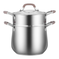 HZIB/赫巴兹304复底二层高汤锅(玻璃盖管月)22/24/26cm带蒸格