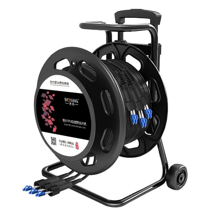 博扬 单模六芯室外光缆 铠装防水TPU LC-LC+300米+手提式放缆车带滑轮 BY-6SYC-LC300M