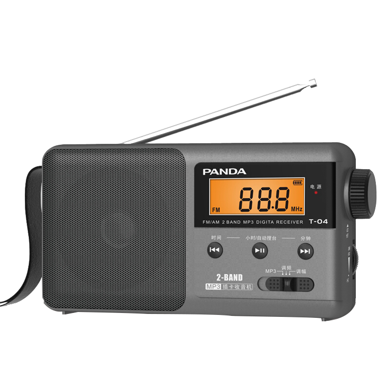 熊猫(PANDA)T-04收音机老人可充电信号强插卡广播便携fm调频调幅两波段外放灰色TF卡8G内存卡