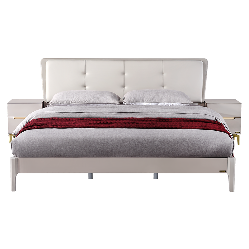 全友家居 现代轻奢双人床 3拉点软包床屏 实木床腿 卧室大床婚床皮艺床