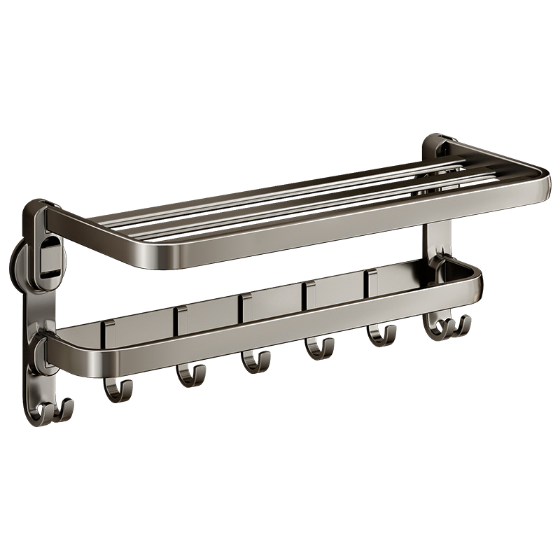 浴室置物架枪灰色太空铝吸盘毛巾架一体卫生间免打孔加厚浴巾架子卫浴五金挂件套装收纳架子