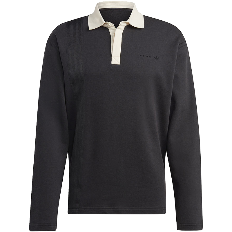 阿迪达斯 (adidas)纯色运动长袖POLO衫 黑色 男款 IC8396