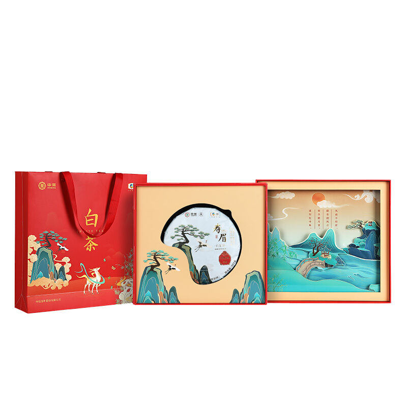 中茶茶叶岁寒三友松清露系列白茶寿眉茶饼礼盒装357g