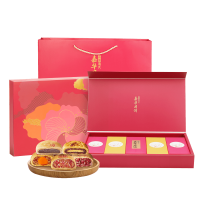 [嘉华]花好月圆月饼礼盒760g(精制云腿*2,云腿玫瑰*2,云腿蛋黄*2,酥皮洗沙*2,玫瑰奶心*2)
