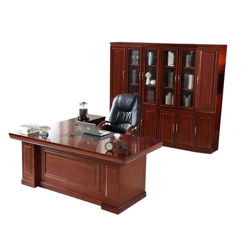 东升顺老板桌大班台总裁桌椅组合贴实木皮办公桌简约单人主管经理桌2.2米整套+椅子+六门书柜