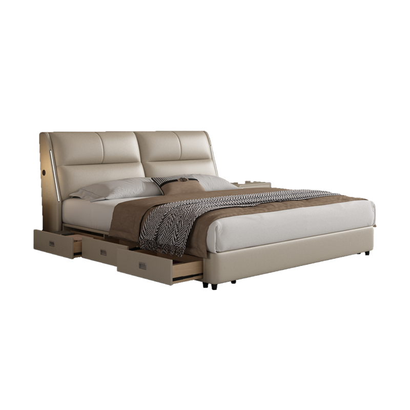 多功能储物轻奢意式高箱主卧室大床双人床真皮床908A