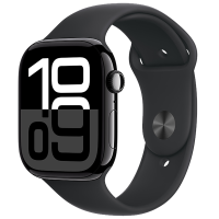 MWYJ3CH/B Apple Watch S10 蜂窝 46 毫米亮黑色铝金属表壳 黑色运动型表带-S/M
