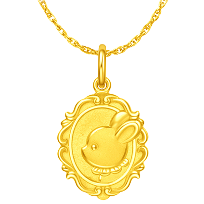 周大福 兔年生肖 Good Luck兔公主兔 足金黄金吊坠(工费:160计价)F231558