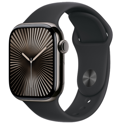 MWXX3CH/B Apple Watch S10 蜂窝 42 毫米石板色钛金属表壳 黑色运动型表带-S/M