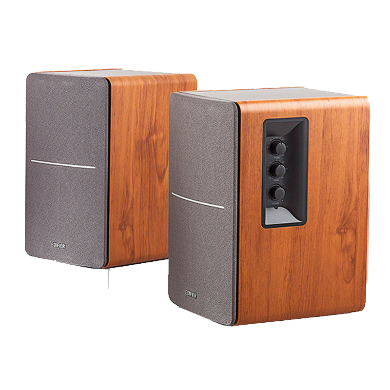 EDIFIER/漫步者 R1200TII 重低音多媒体电脑音箱台式2.0木质书架音响家用 胡桃木