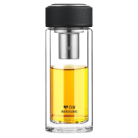 万象玻璃杯490ml双层高硼硅材质大容量带滤网水杯V21S
