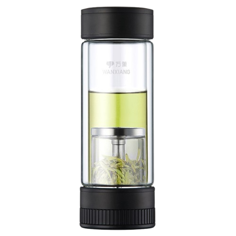 万象双层玻璃杯310ML茶水分离机械开关水杯V258L(随机发货)