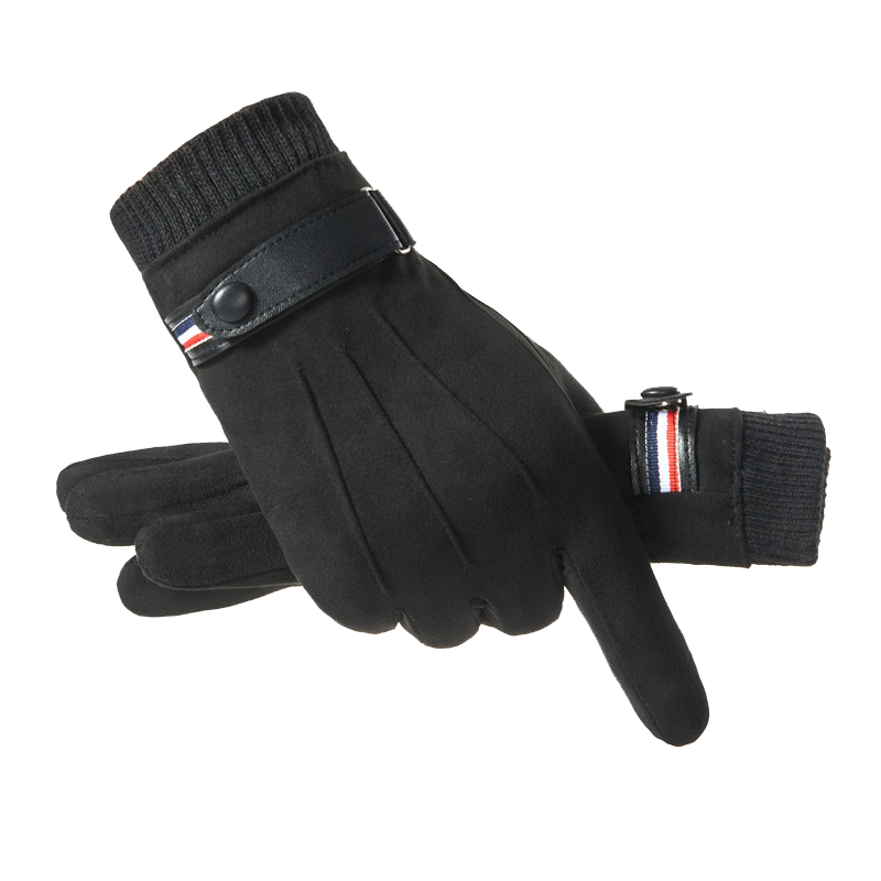 手套男冬季保暖骑行防风防寒加绒加厚麂皮绒触屏户外开车司机全指