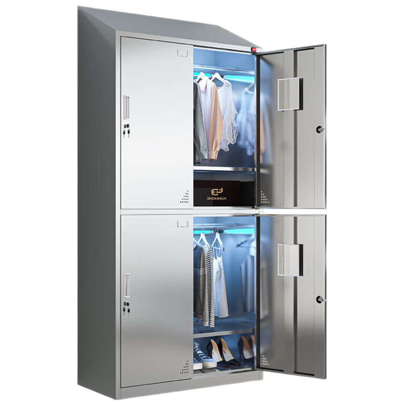 易企采 4门 304不锈钢斜顶更衣柜净化车间紫外线消毒换衣柜