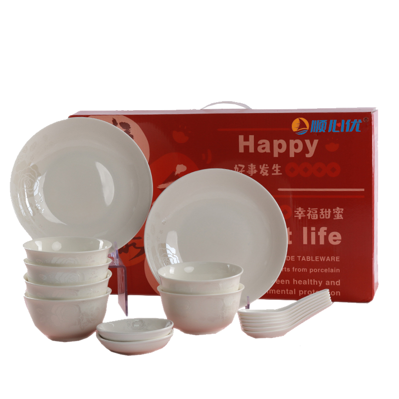 顺心优 陶瓷骨瓷餐具套装 16头/套