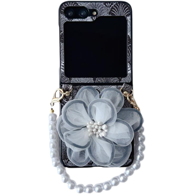 圣幻 适用三星zflip6贝壳纹蕾丝砂花珍珠手链折叠款全包壳三星zflip6时尚女生专用手机壳